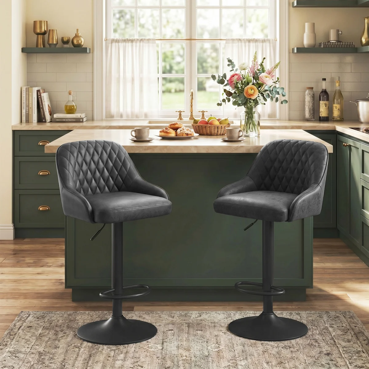 HOMCOM Bar Stools Set of 2 Adjustable Swivel Counter Height Black - Black – image 2