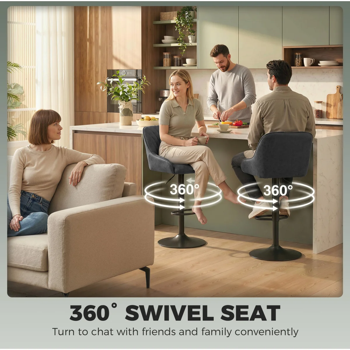 HOMCOM Bar Stools Set of 2 Adjustable Swivel Counter Height Black - Black – image 4