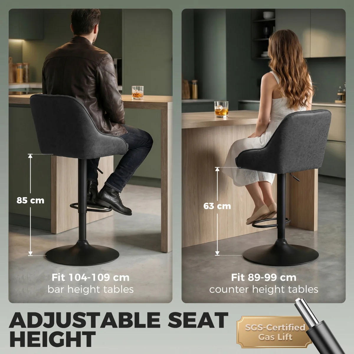 HOMCOM Bar Stools Set of 2 Adjustable Swivel Counter Height Black - Black – image 6