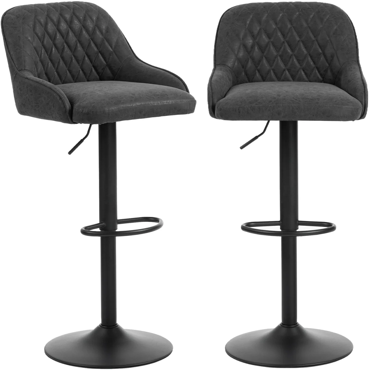 HOMCOM Bar Stools Set of 2 Adjustable Swivel Counter Height Black - Black – image 9
