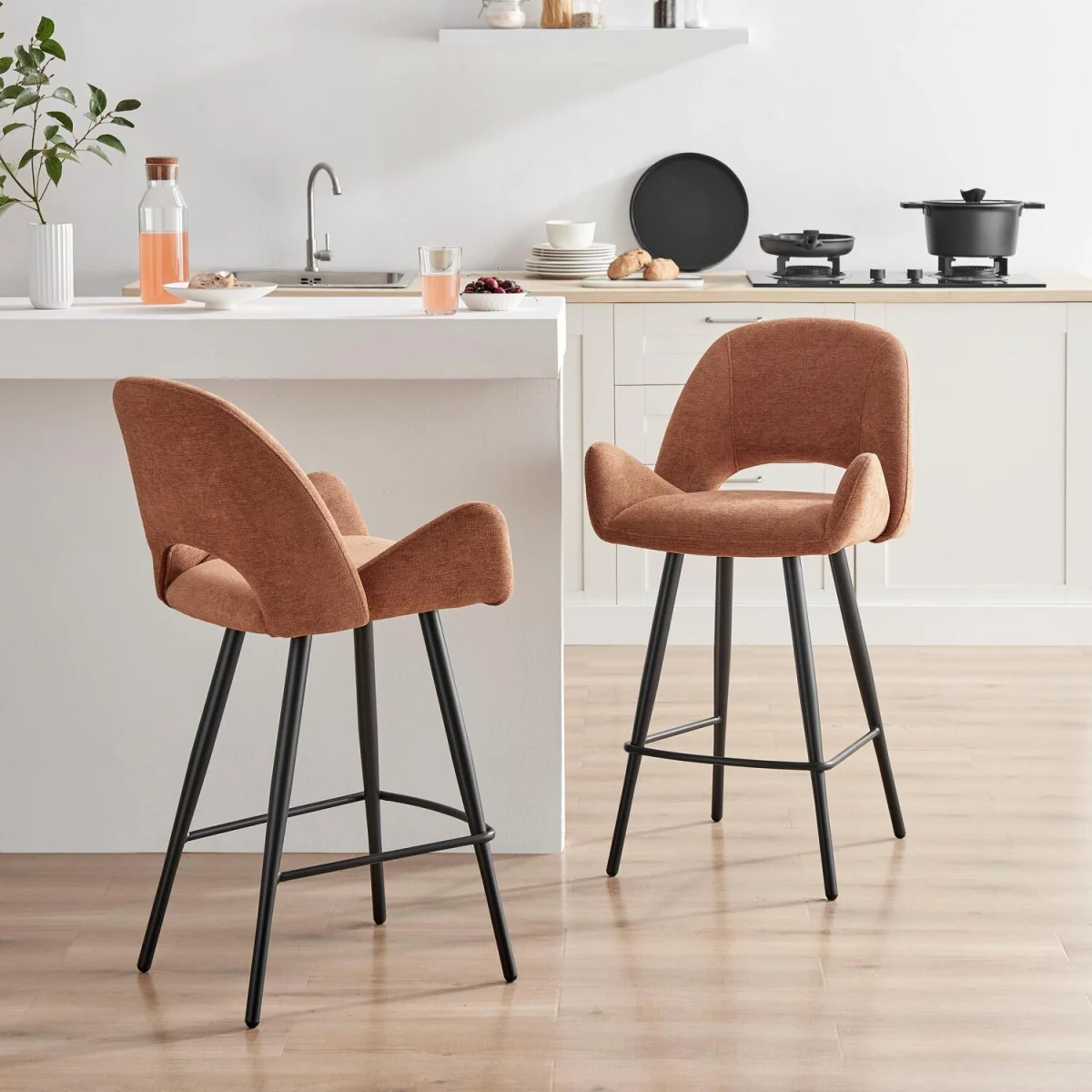 2x Layla Terracotta Orange Fabric Bar Chairs - Terracotta – image 2
