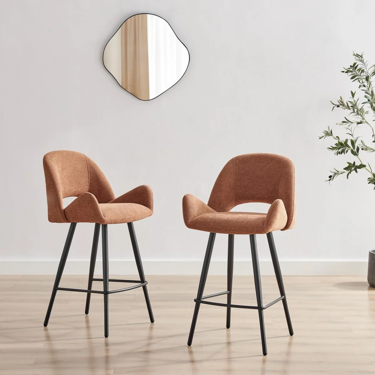 2x Layla Terracotta Orange Fabric Bar Chairs - Terracotta – image 3