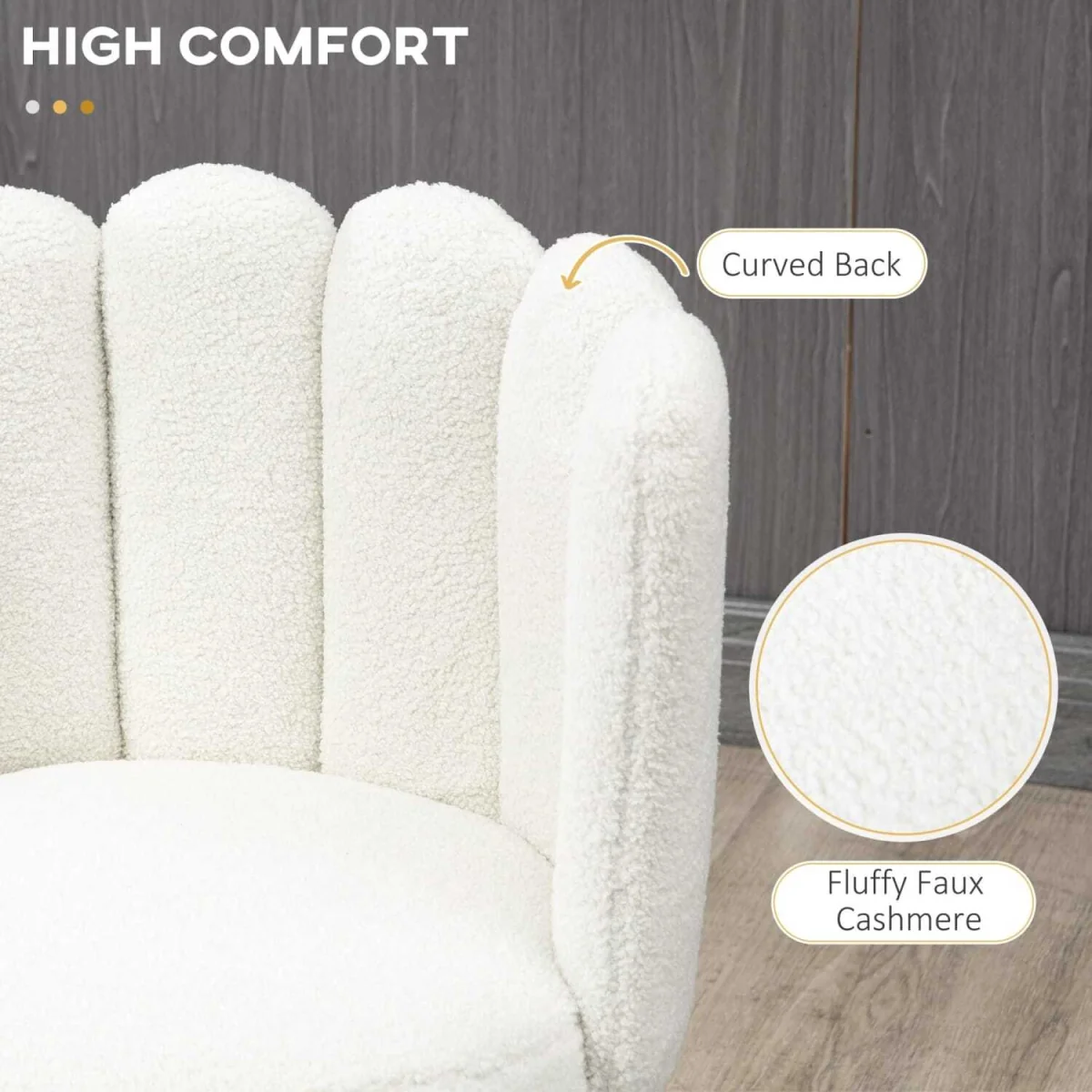 Ettine Scallop Boucle Cream Upholstered Bar Stools Set of 2 with Steel Base and Footrest – image 7