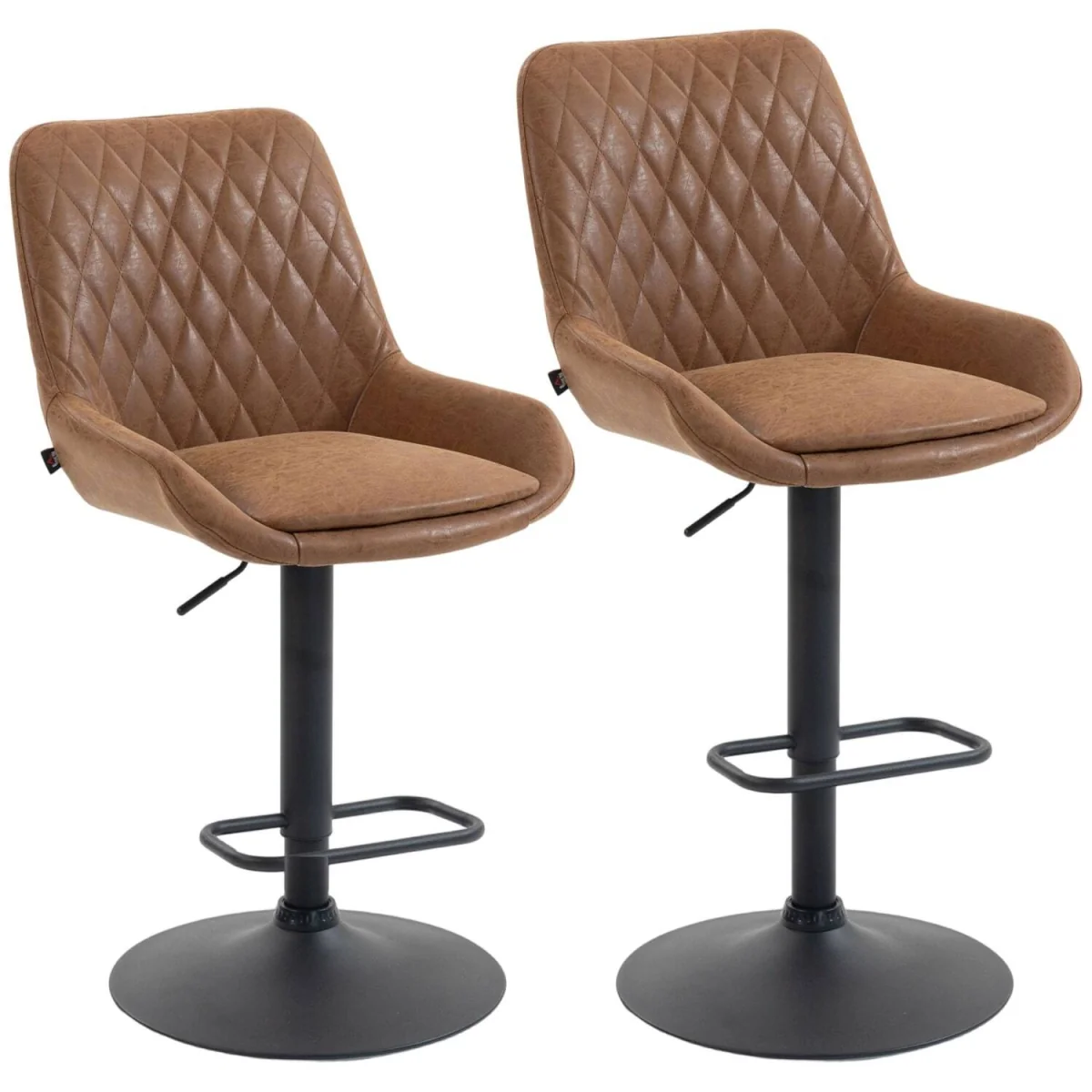 Elel Sake Set of 2 Tan Faux Leather Retro Style Bar Stools – image 2