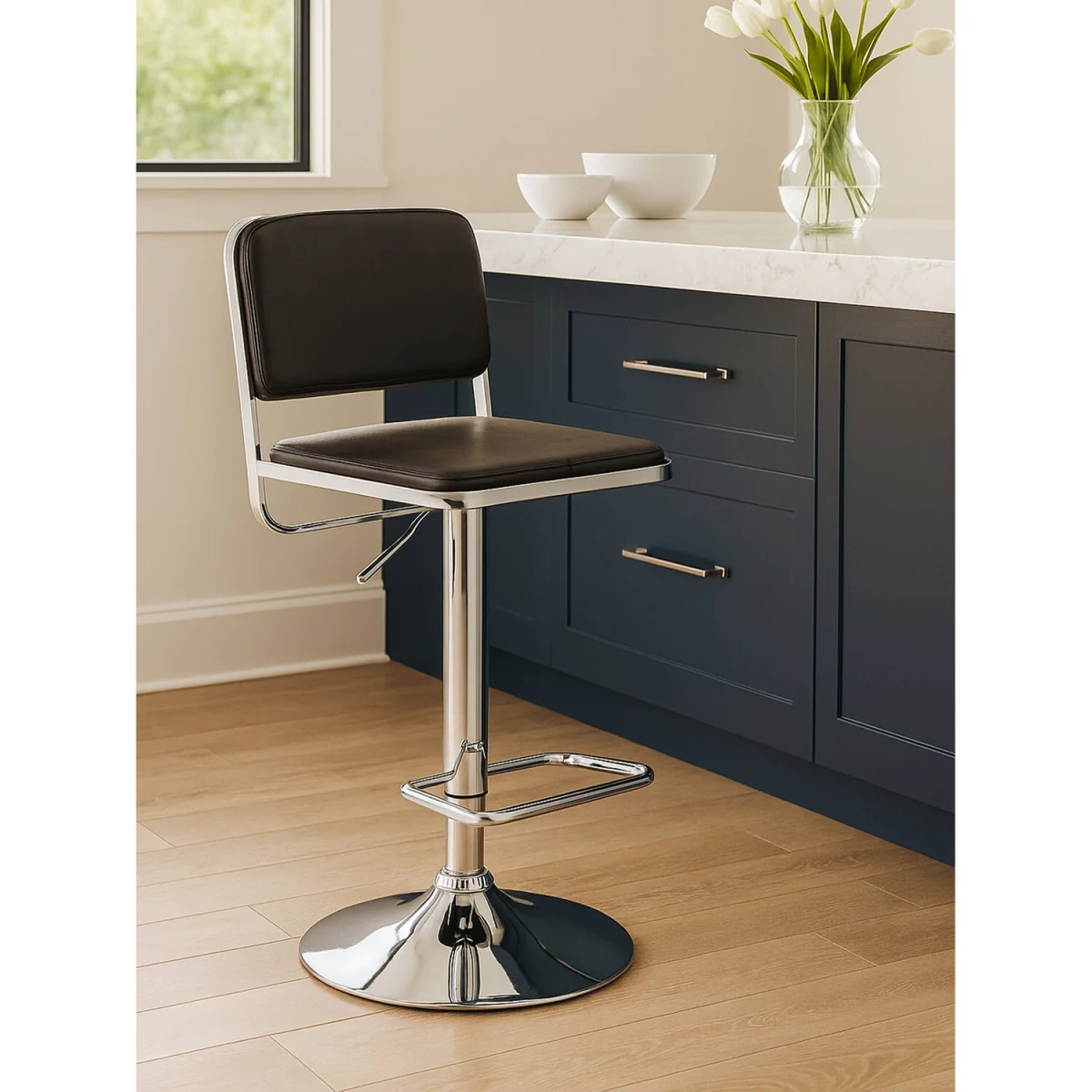 Stockholm Black Seat And Chrome Base Bar Stool - Silver – image 2