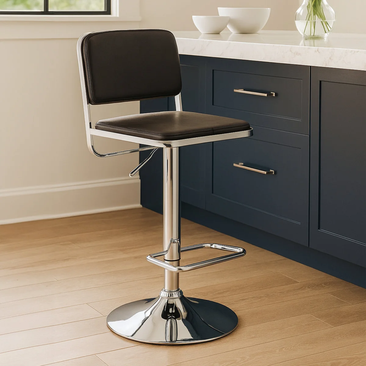 Stockholm Black Seat And Chrome Base Bar Stool - Silver – image 3