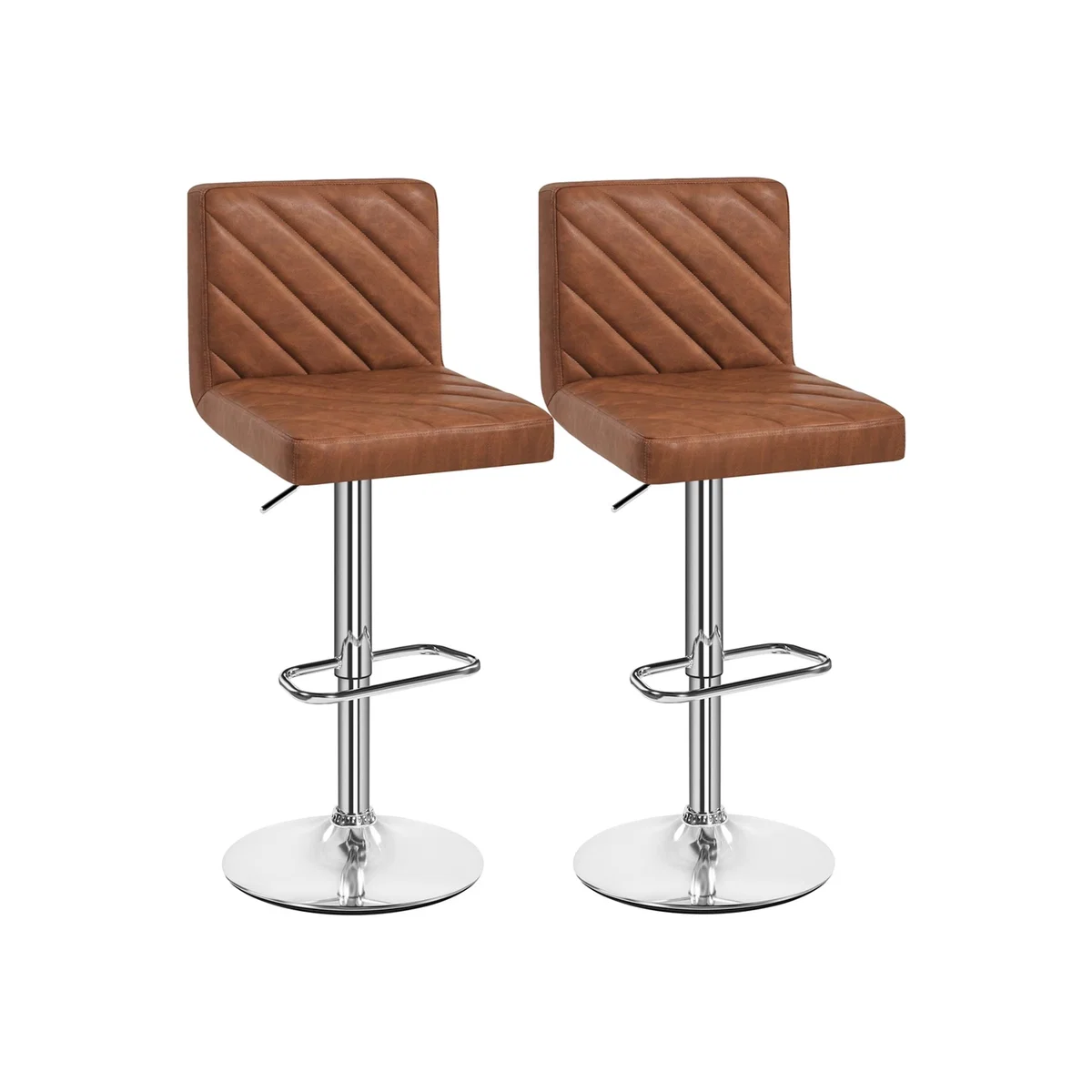 Set of 2 Modern PU Leather Swivel Bar Stools Dining Chairs - Retro Brown