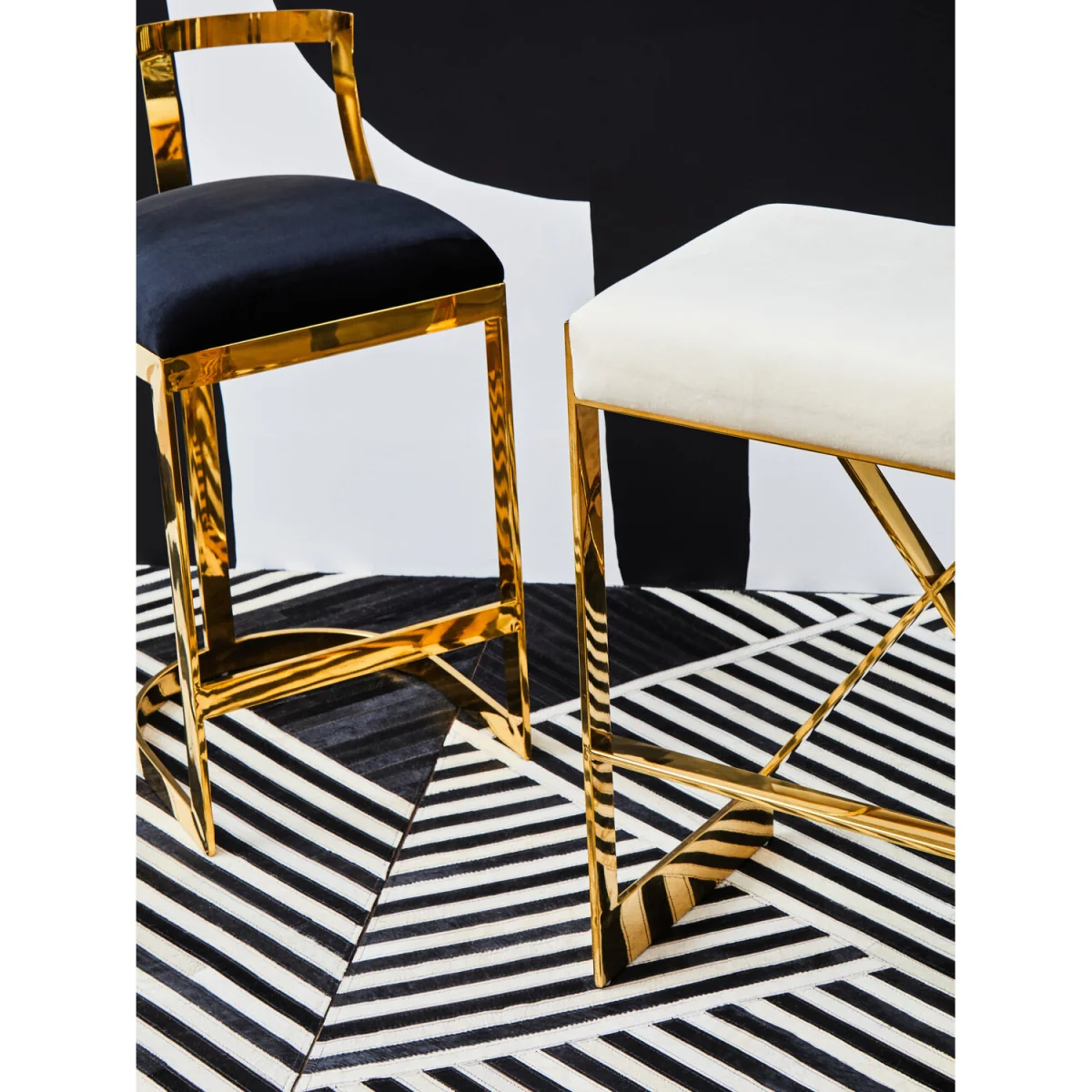 Azalea Black Velvet Bar Stool - Gold – image 4