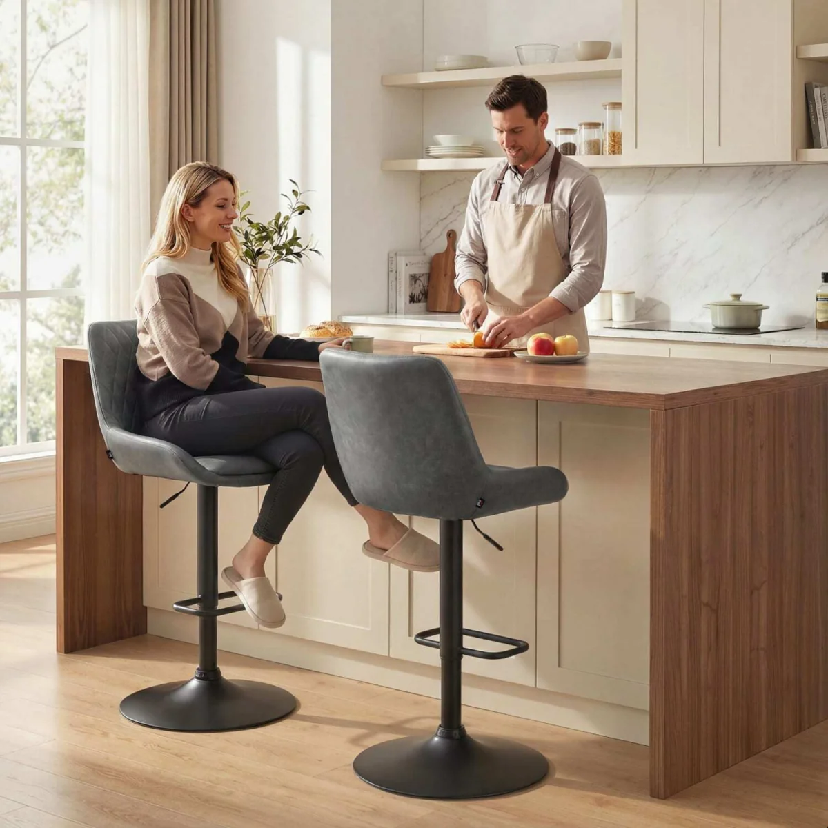 Lokasa Dark Grey Adjustable Retro Bar Stools Set of 2 with Swivel Seats – image 2