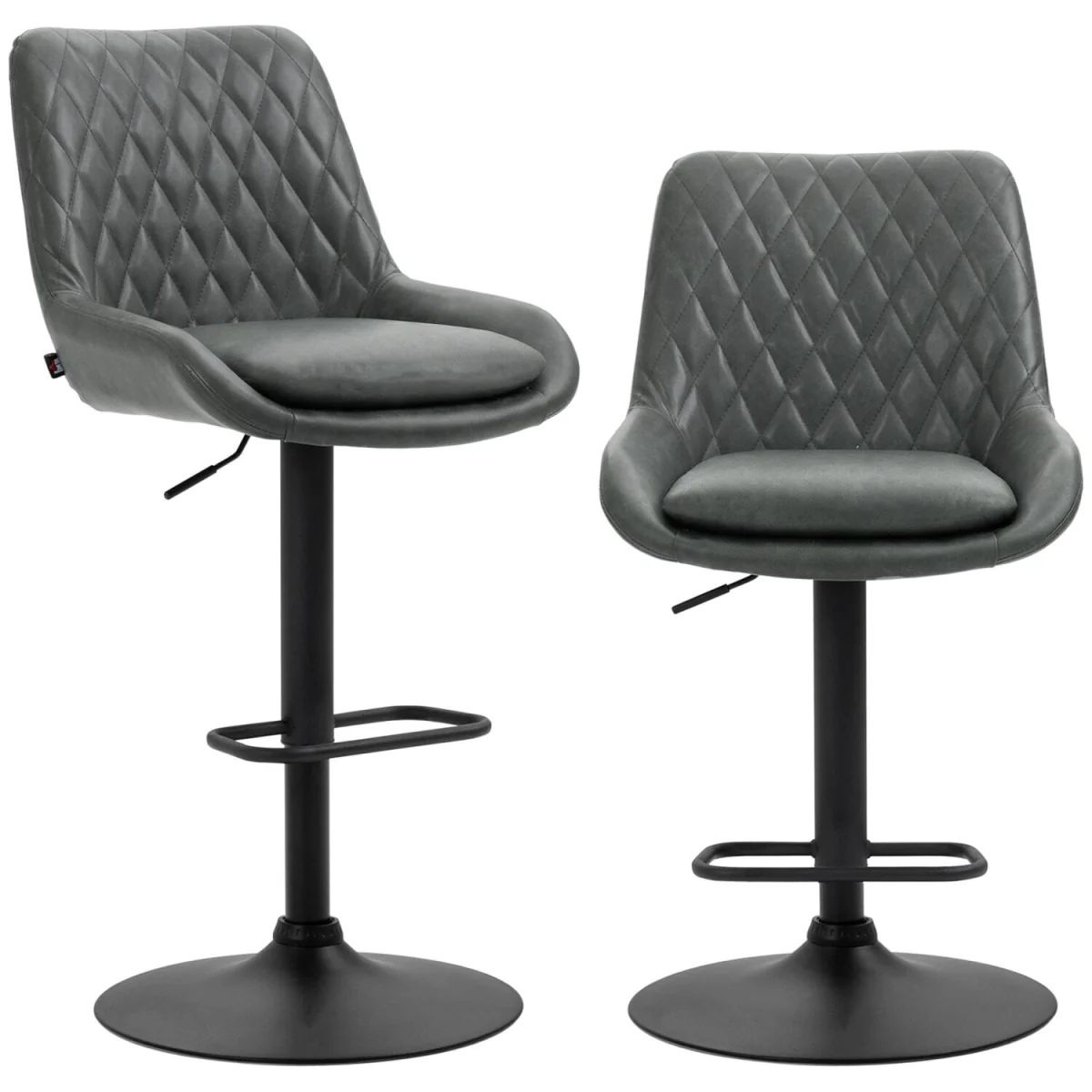 Lokasa Dark Grey Adjustable Retro Bar Stools Set of 2 with Swivel Seats – image 3