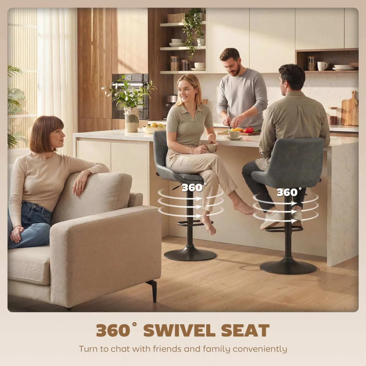 Lokasa Dark Grey Adjustable Retro Bar Stools Set of 2 with Swivel Seats – image 6