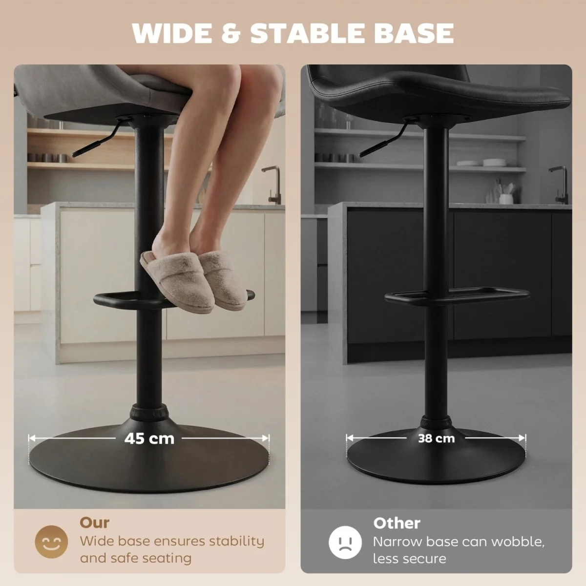 Lokasa Dark Grey Adjustable Retro Bar Stools Set of 2 with Swivel Seats – image 9