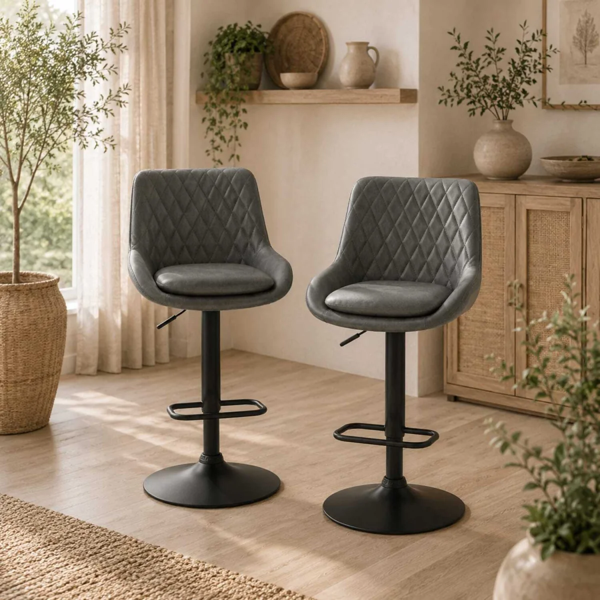 Lokasa Dark Grey Adjustable Retro Bar Stools Set of 2 with Swivel Seats – image 1
