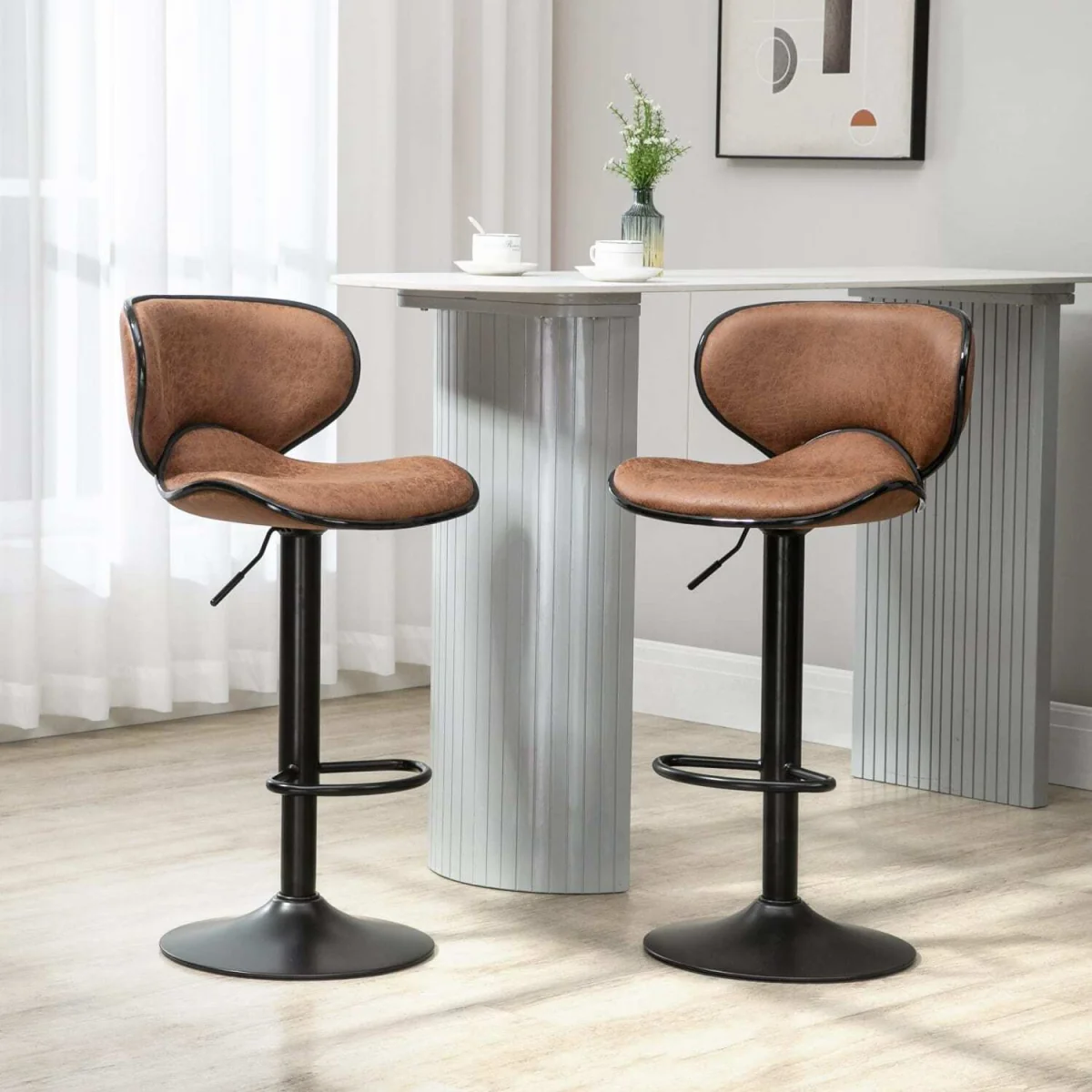 Bama Microfiber Brown Adjustable Swivel Bar Stools Set of 2. – image 4