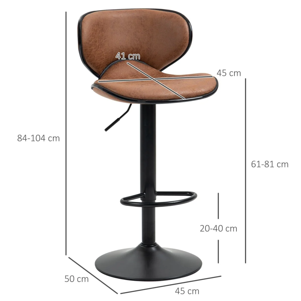 Bama Microfiber Brown Adjustable Swivel Bar Stools Set of 2. – image 5