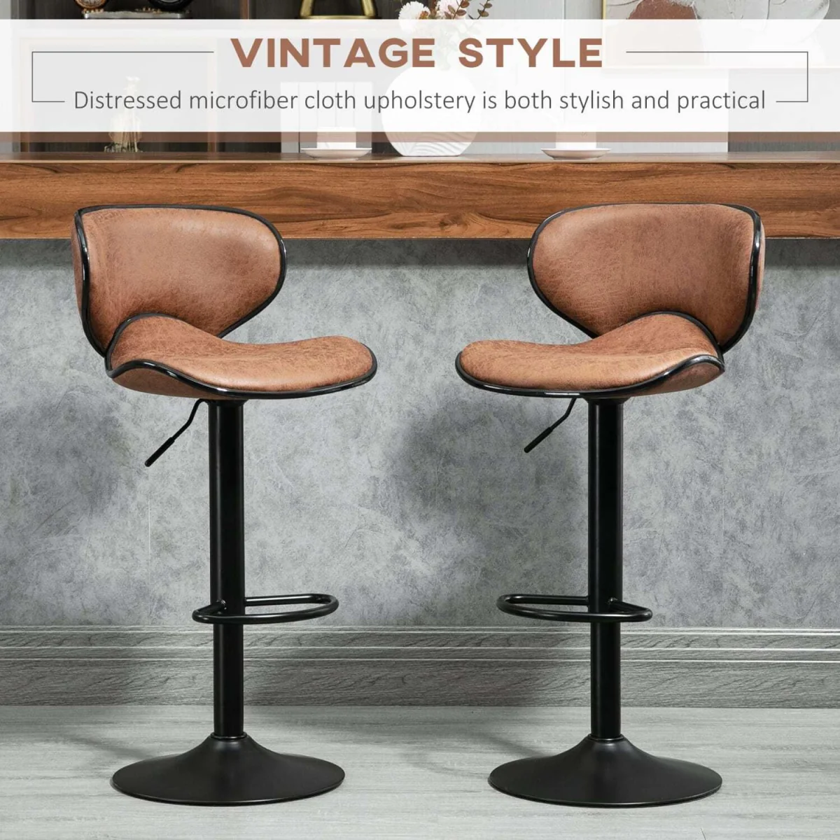 Bama Microfiber Brown Adjustable Swivel Bar Stools Set of 2. – image 6