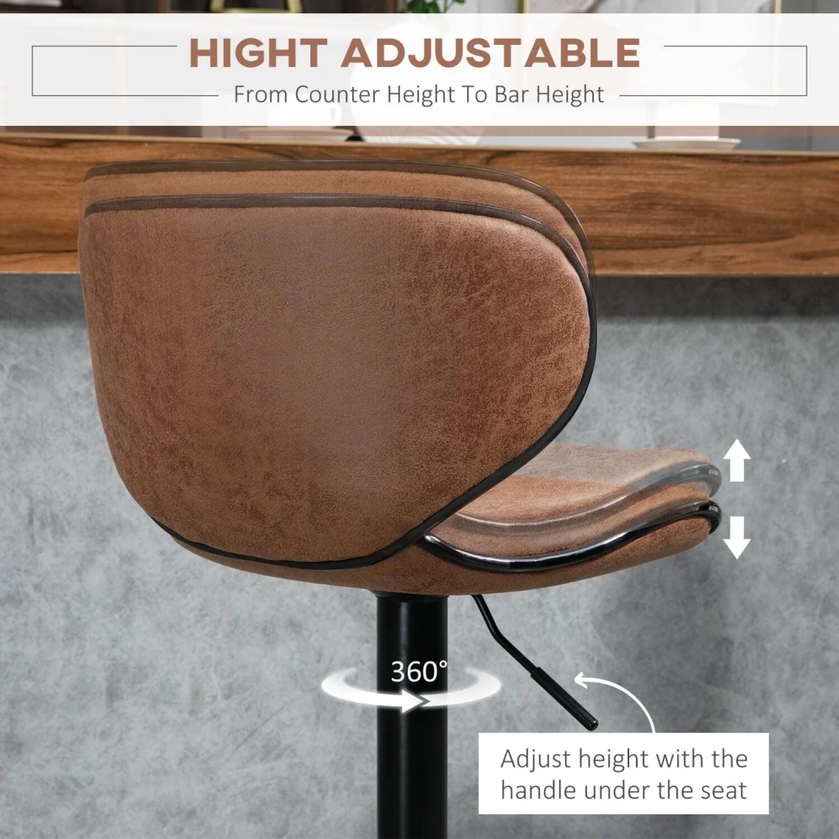Bama Microfiber Brown Adjustable Swivel Bar Stools Set of 2. – image 7