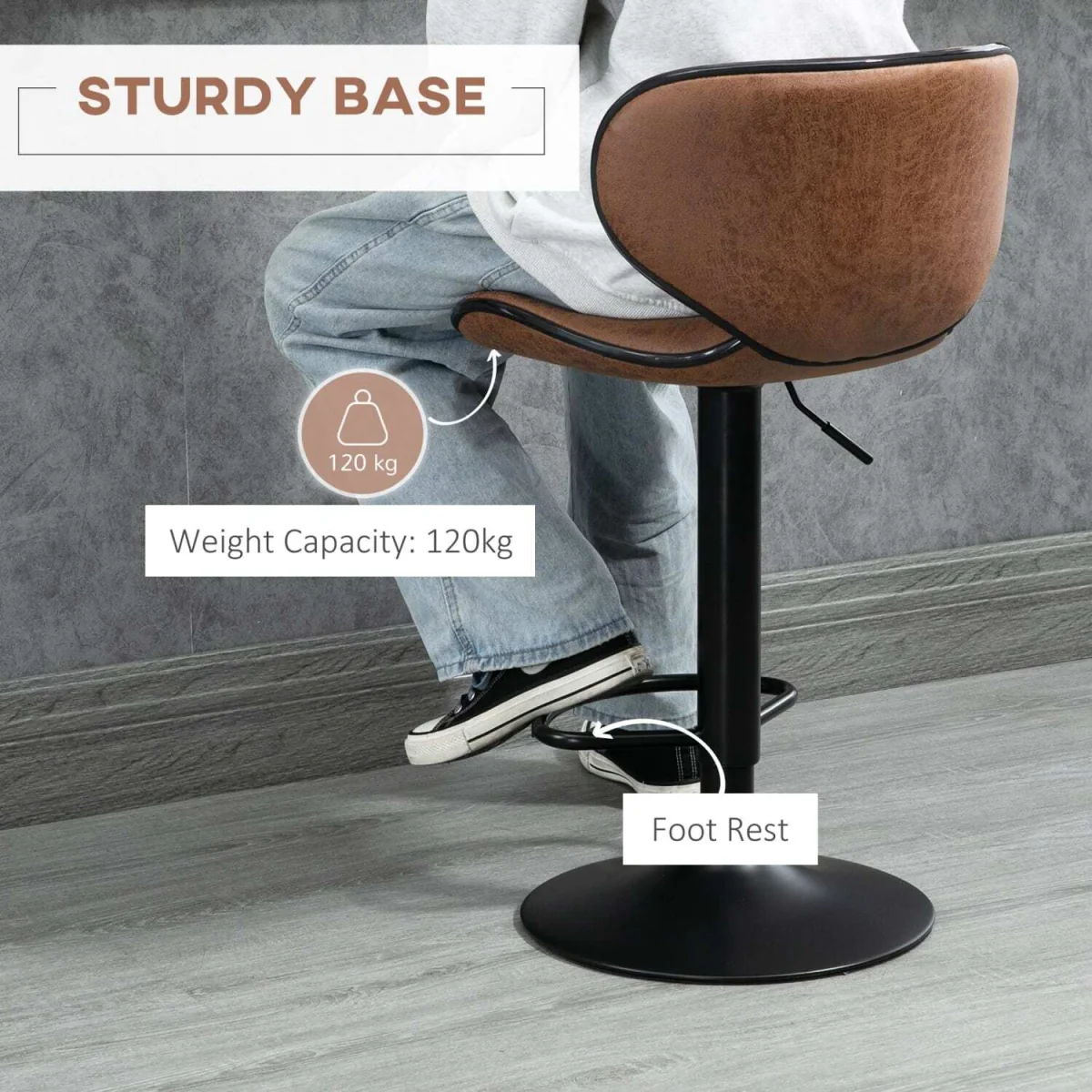 Bama Microfiber Brown Adjustable Swivel Bar Stools Set of 2. – image 8