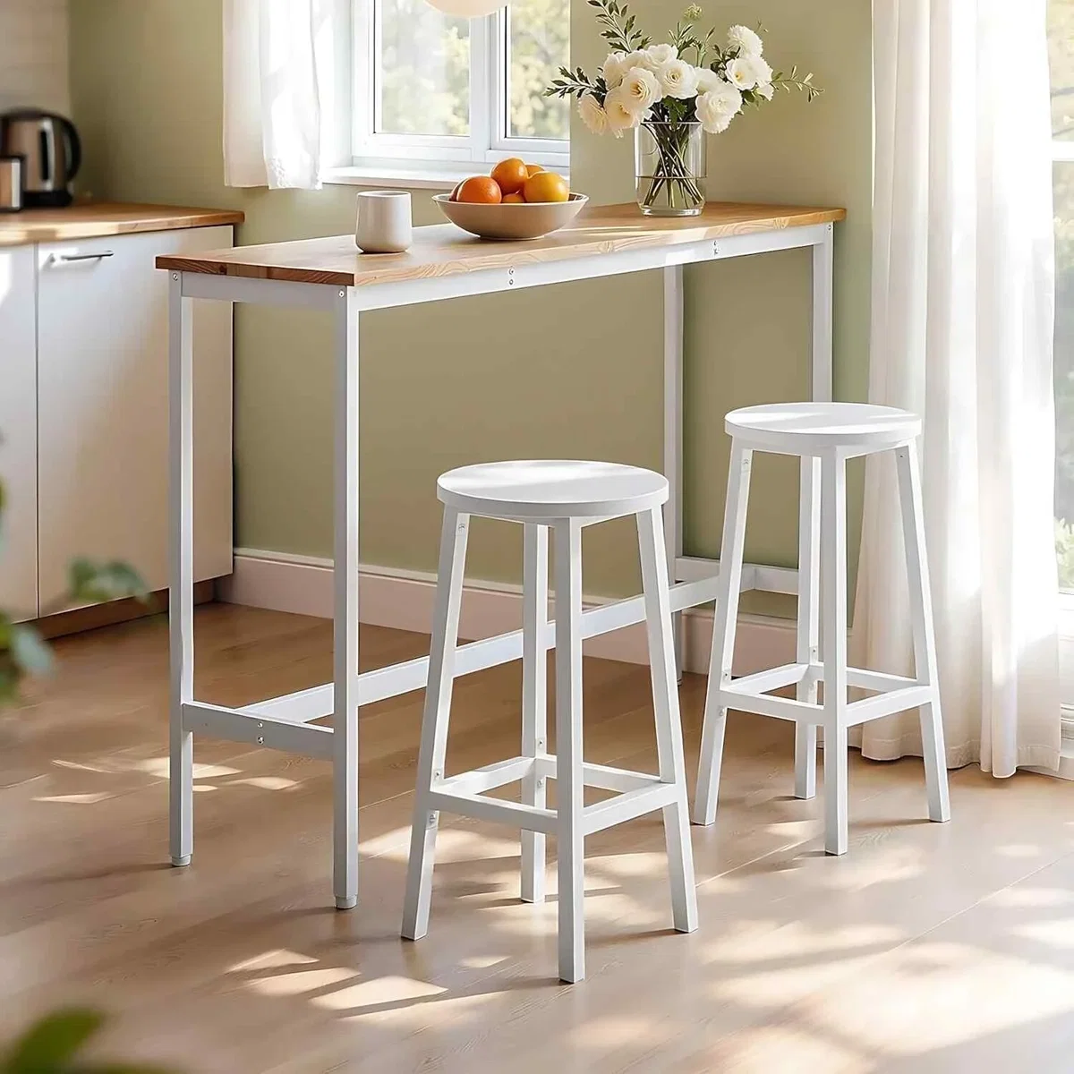 Set of 2 Kitchen Bar Stools Metal Frame, White - Cloud White – image 1