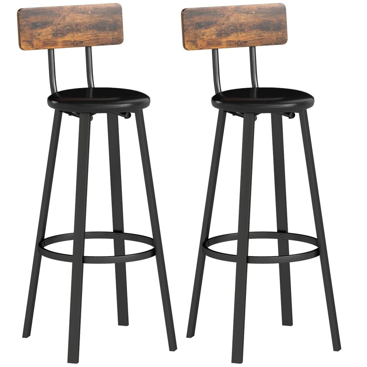 Namto Set of 2 Brown and Black Industrial Steel Frame Bar Stools. – image 3