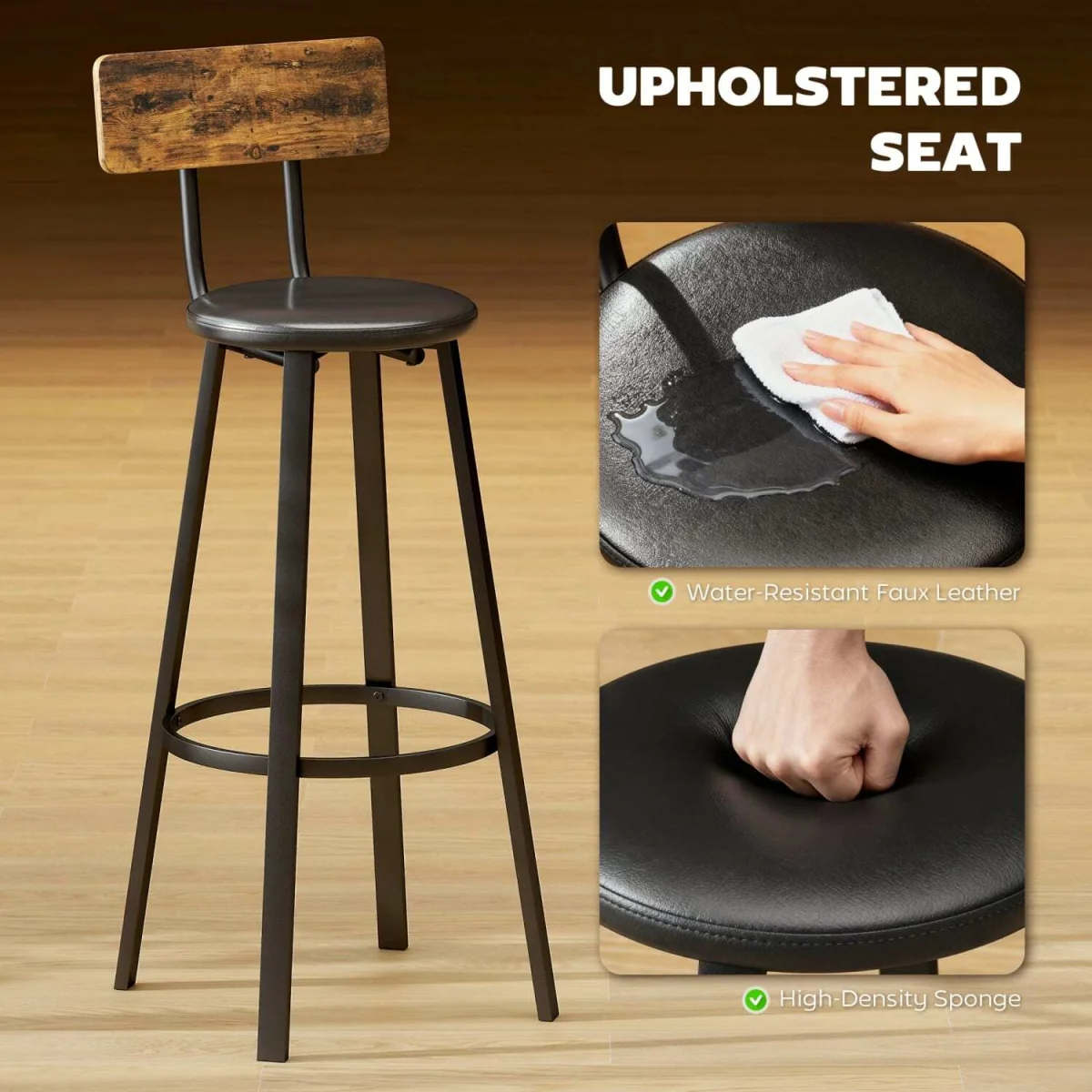 Namto Set of 2 Brown and Black Industrial Steel Frame Bar Stools. – image 5