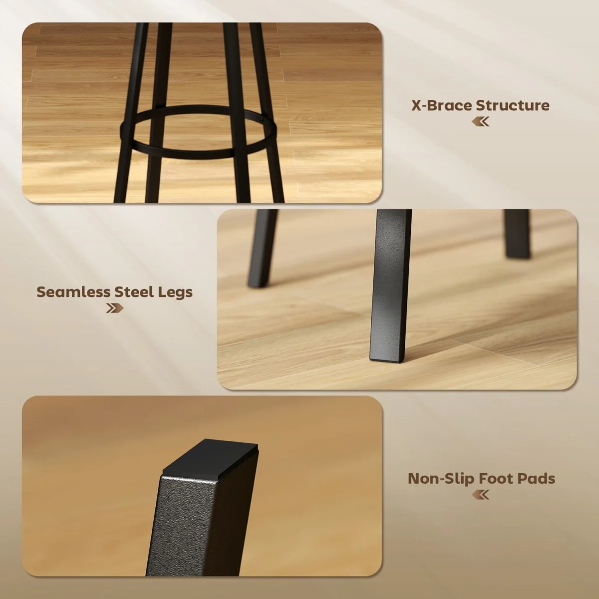 Namto Set of 2 Brown and Black Industrial Steel Frame Bar Stools. – image 8
