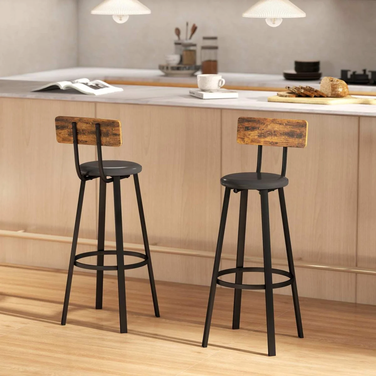 Namto Set of 2 Brown and Black Industrial Steel Frame Bar Stools. – image 10