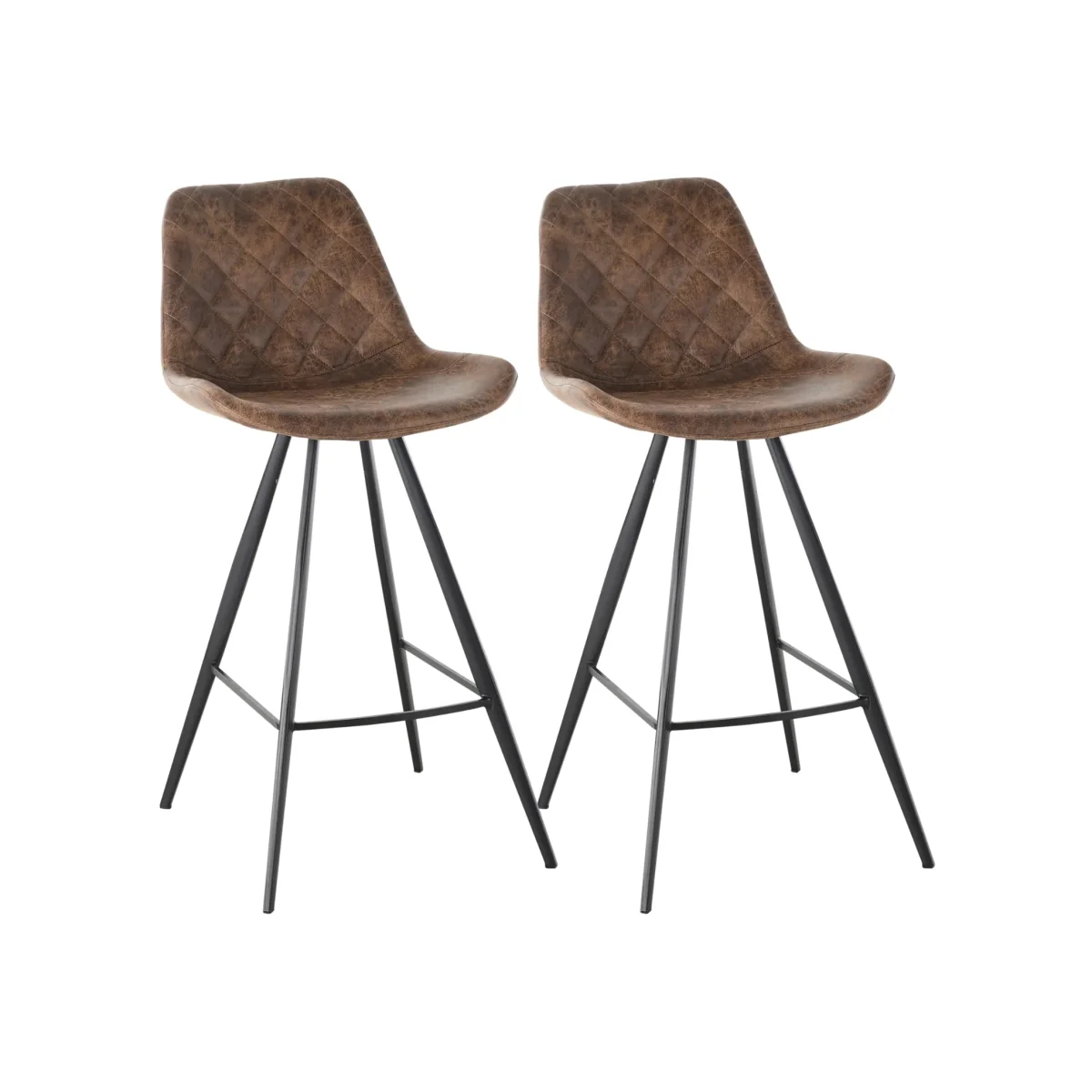 Set of 2 Vintage Bar Stools with Backrest and Footrest - Brown