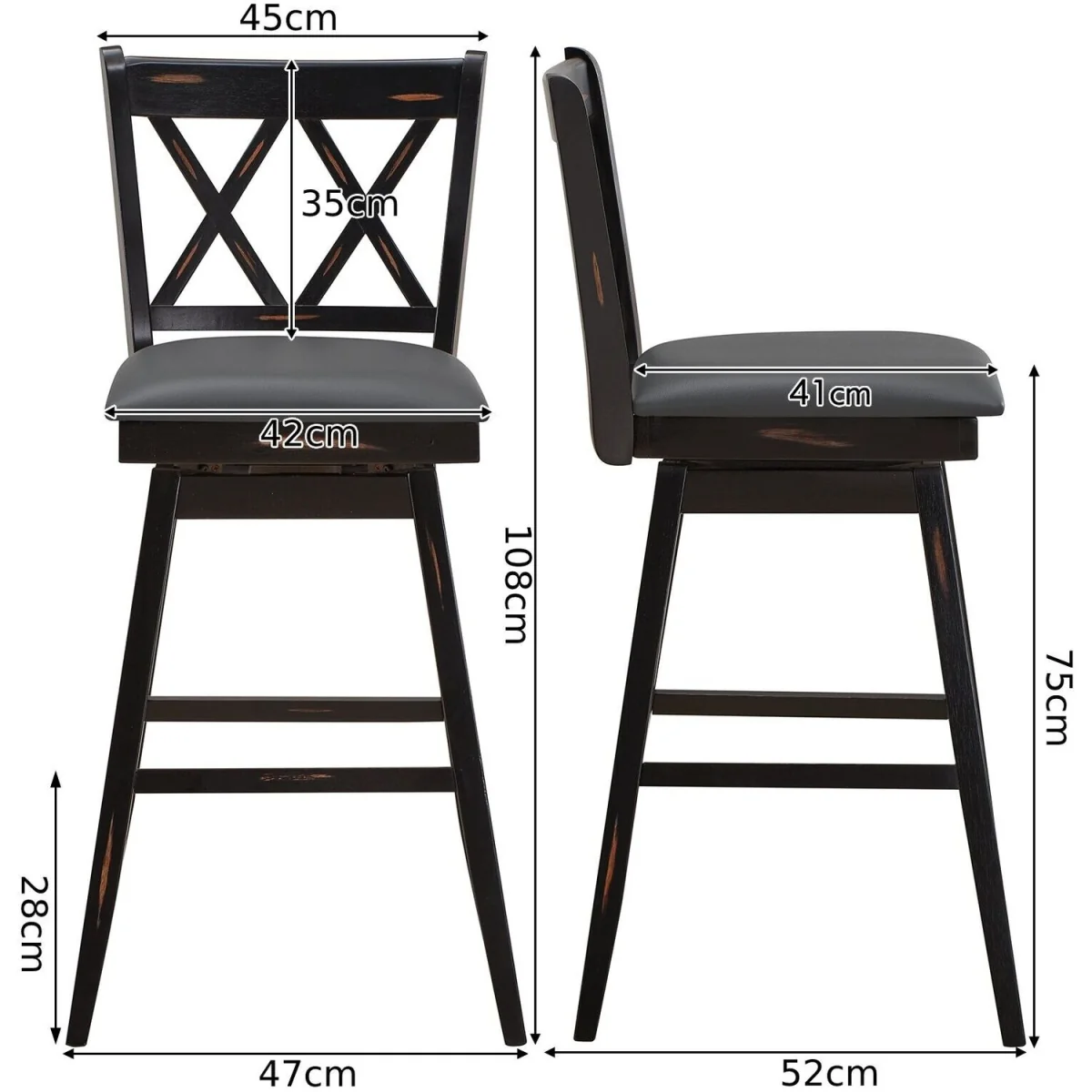 2 Pack 29in Swivel Pub Bar Stools - Black – image 2