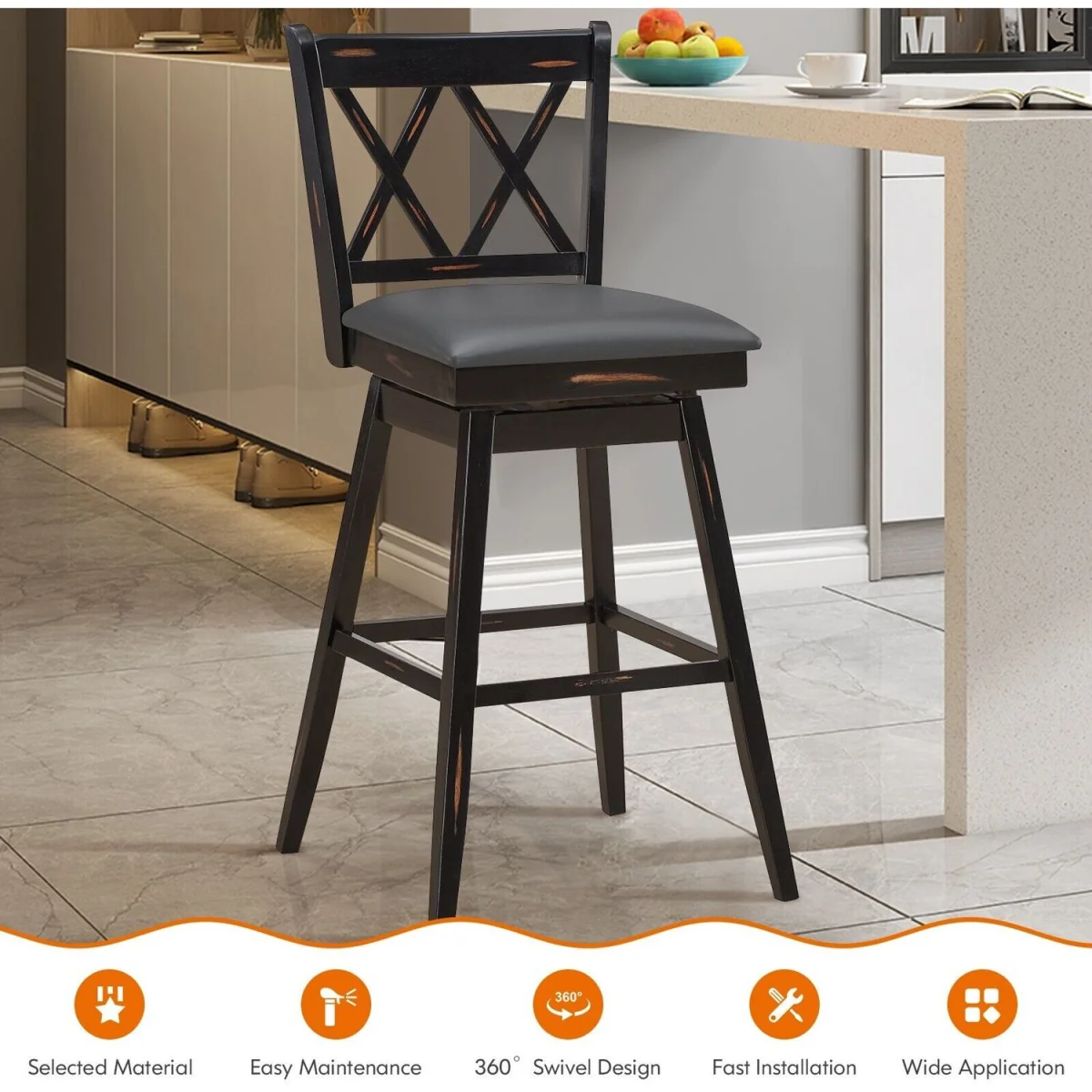 2 Pack 29in Swivel Pub Bar Stools - Black – image 4