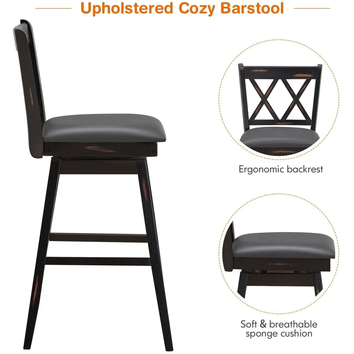 2 Pack 29in Swivel Pub Bar Stools - Black – image 6