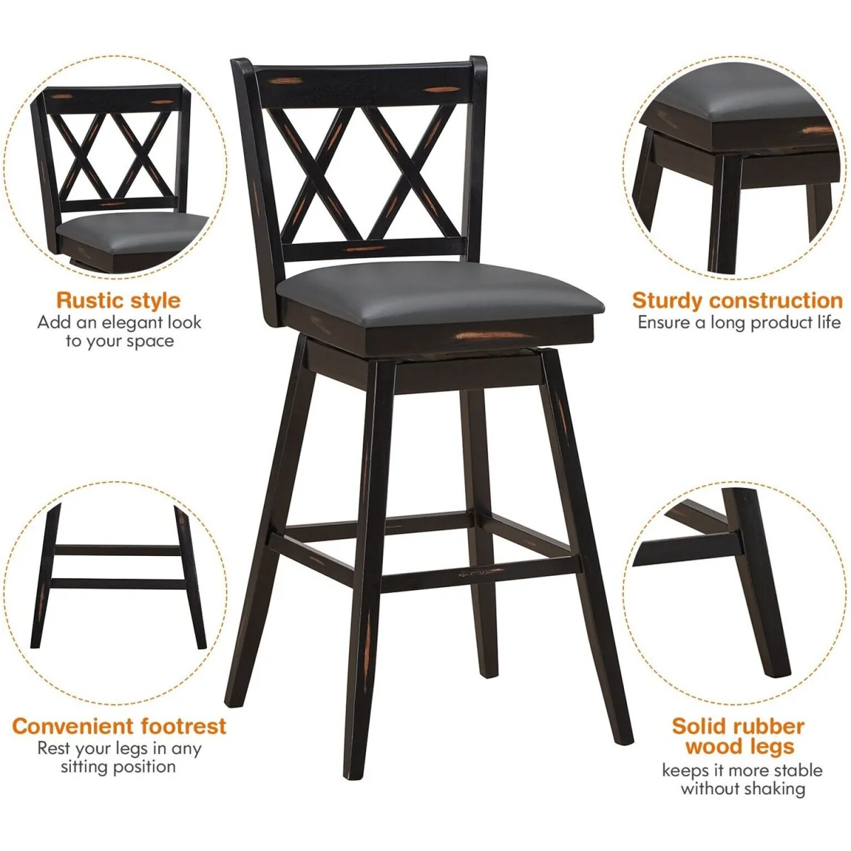 2 Pack 29in Swivel Pub Bar Stools - Black – image 7