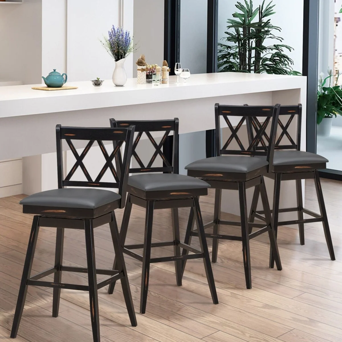 2 Pack 29in Swivel Pub Bar Stools - Black – image 8