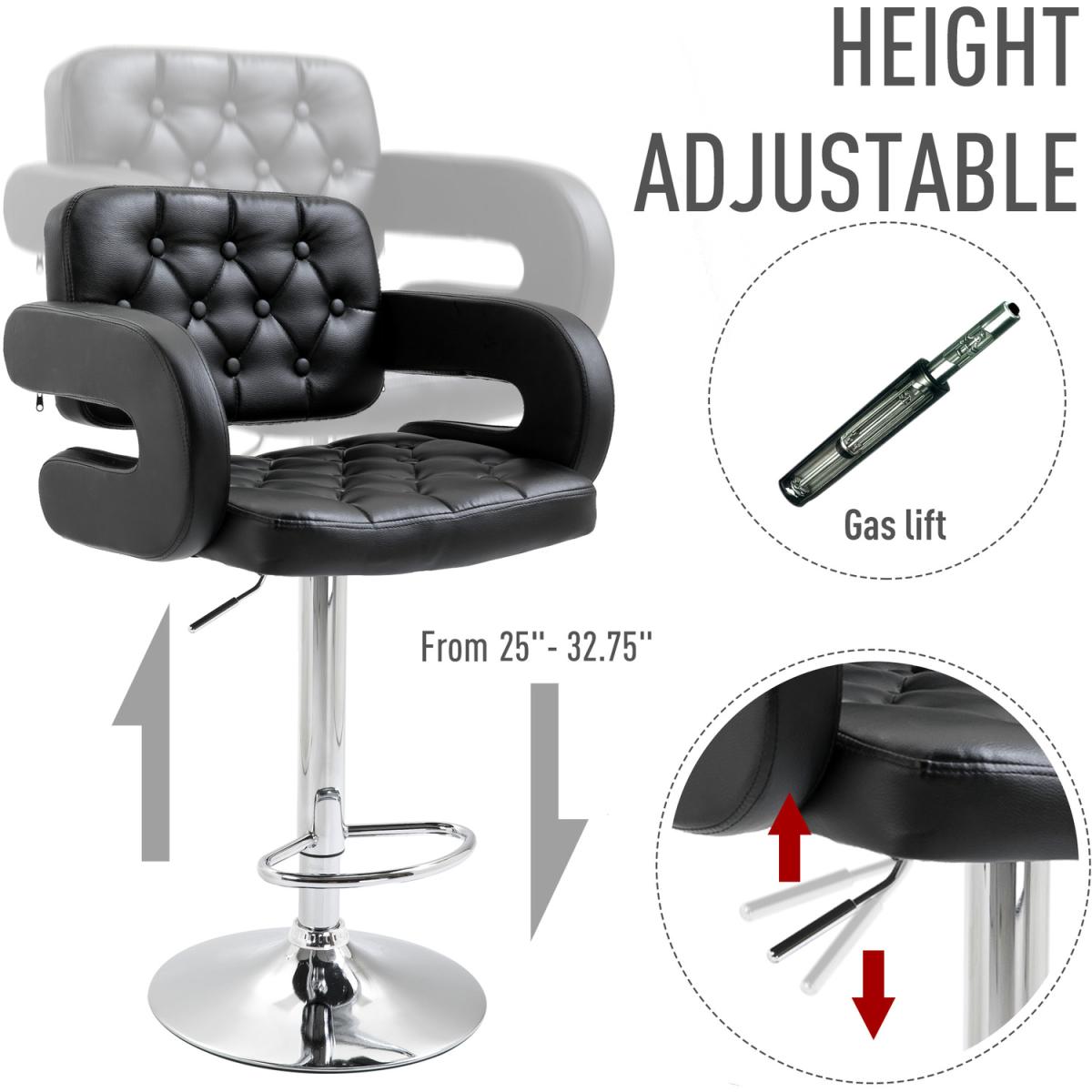 Height Adjustable Barstool with U shape Armrest - Black – image 3