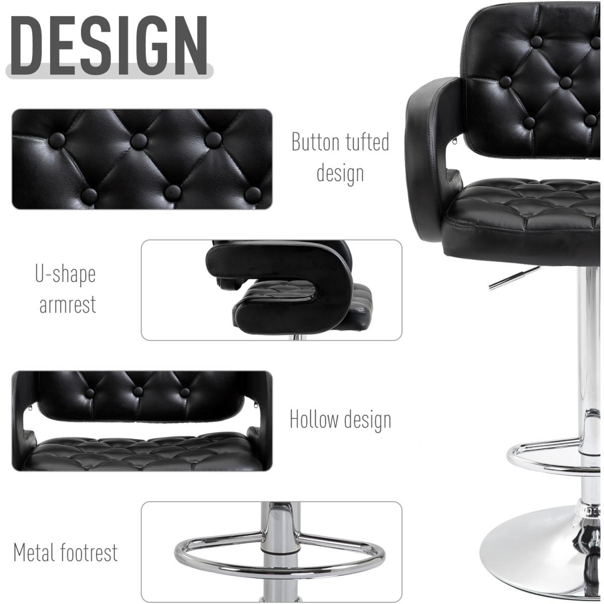 Height Adjustable Barstool with U shape Armrest - Black – image 4