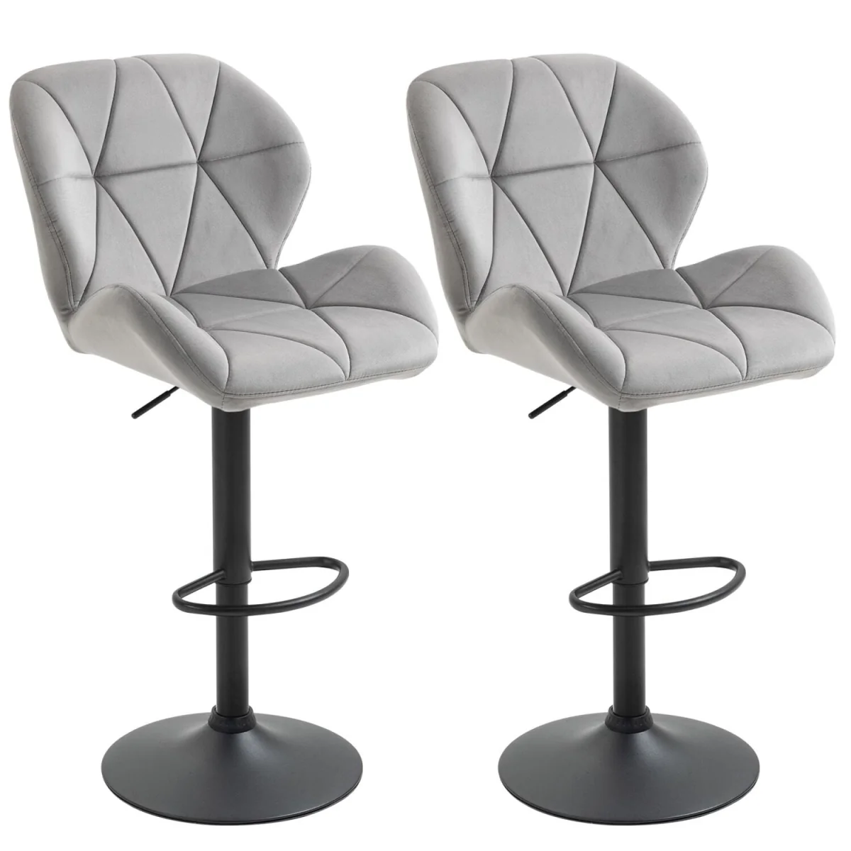 Cotodo Set of 2 Light Grey Upholstered Adjustable Swivel Bar Stools with Back Support – image 3