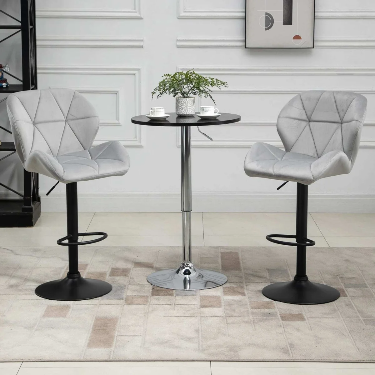 Cotodo Set of 2 Light Grey Upholstered Adjustable Swivel Bar Stools with Back Support – image 4