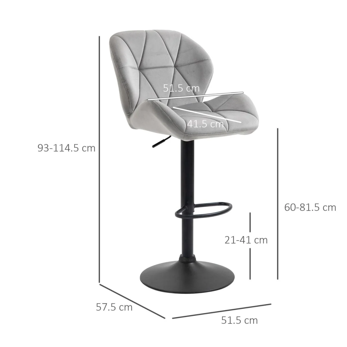 Cotodo Set of 2 Light Grey Upholstered Adjustable Swivel Bar Stools with Back Support – image 5
