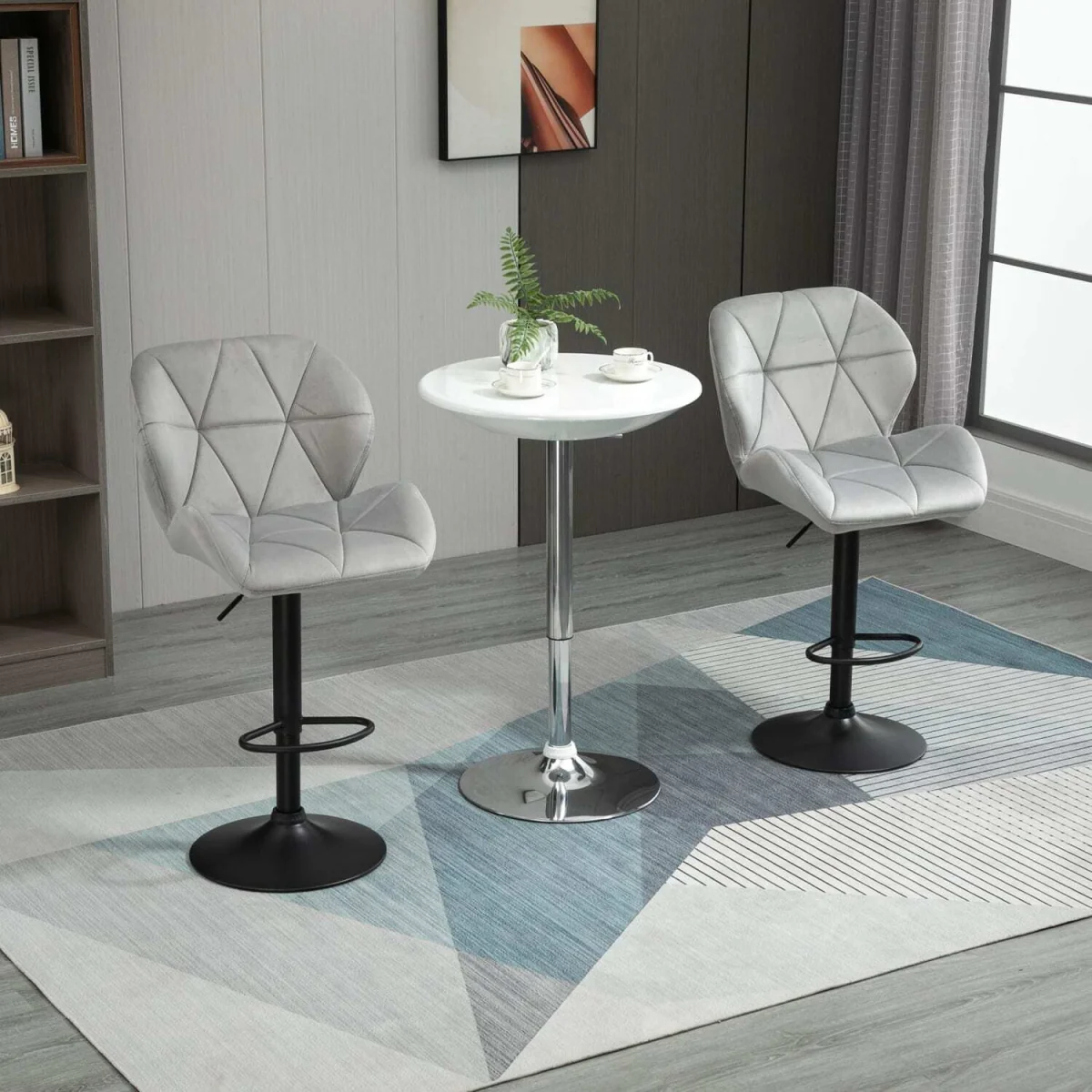 Cotodo Set of 2 Light Grey Upholstered Adjustable Swivel Bar Stools with Back Support – image 9
