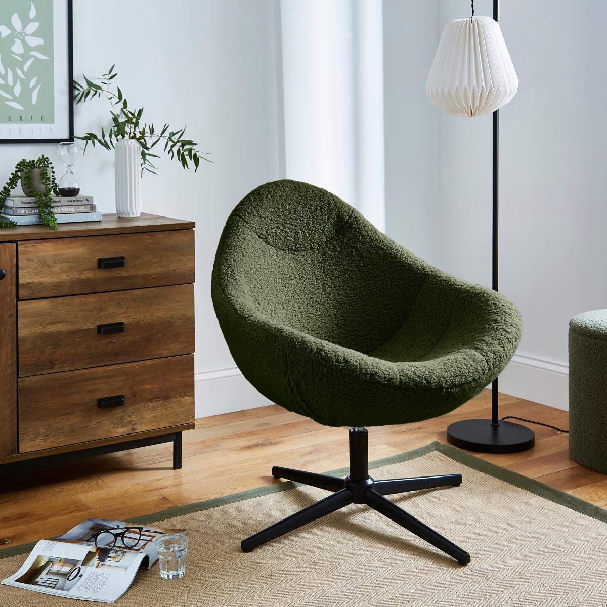 Cocoon Swivel Sherpa Egg Chair Olive (Green) – image 2