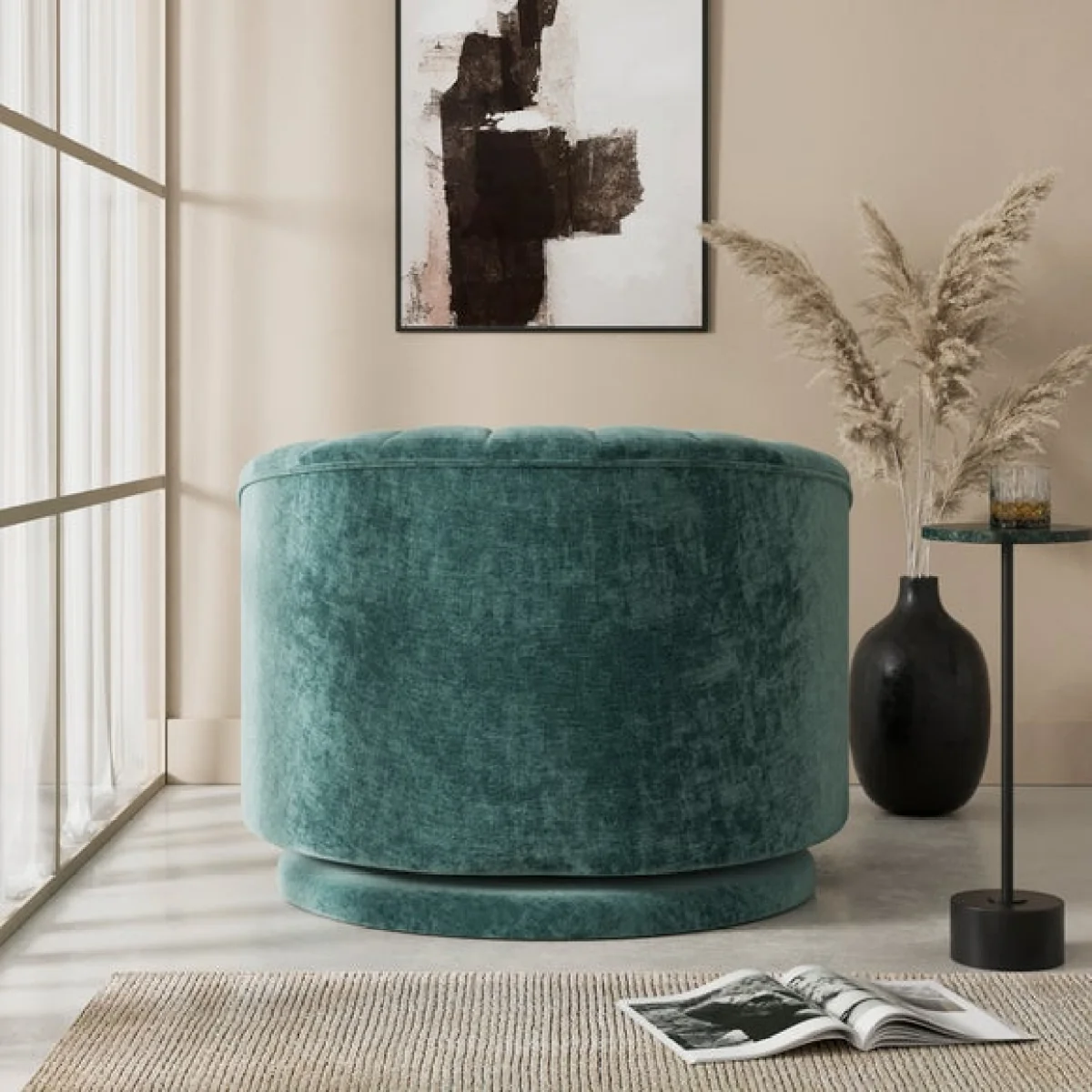 Elena Luxe Chenille Scalloped Swivel Chair – image 2
