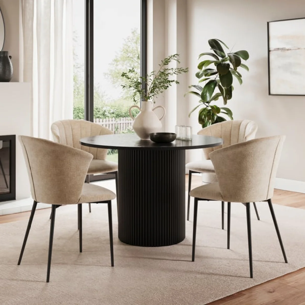 Kendall Dining Chair with Black Legs, Chenille – image 2