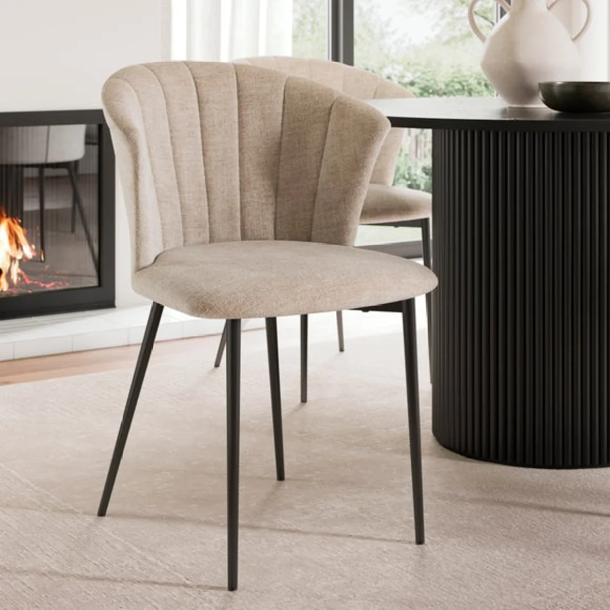 Kendall Dining Chair with Black Legs, Chenille – image 1