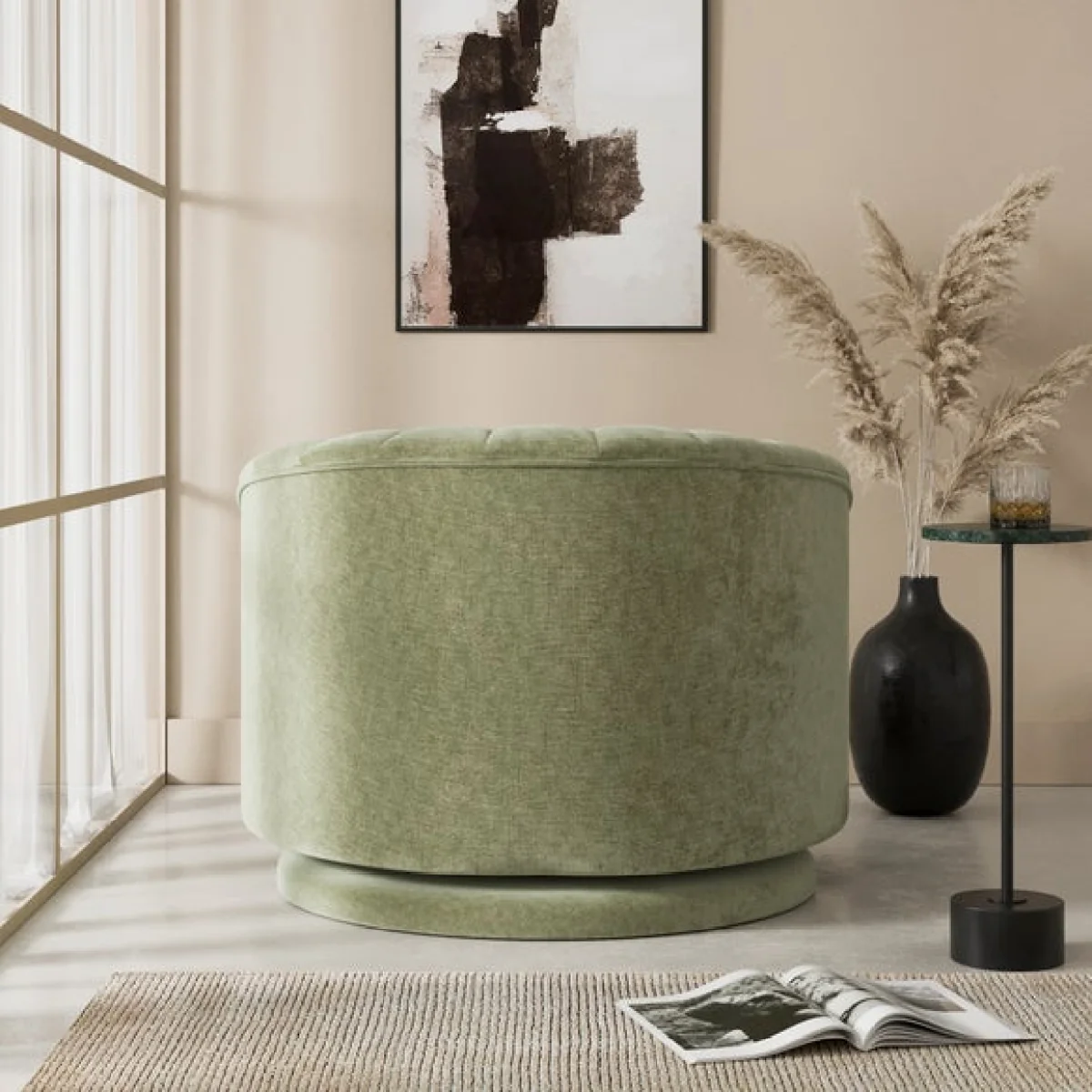 Elena Luxe Chenille Scalloped Swivel Chair – image 2