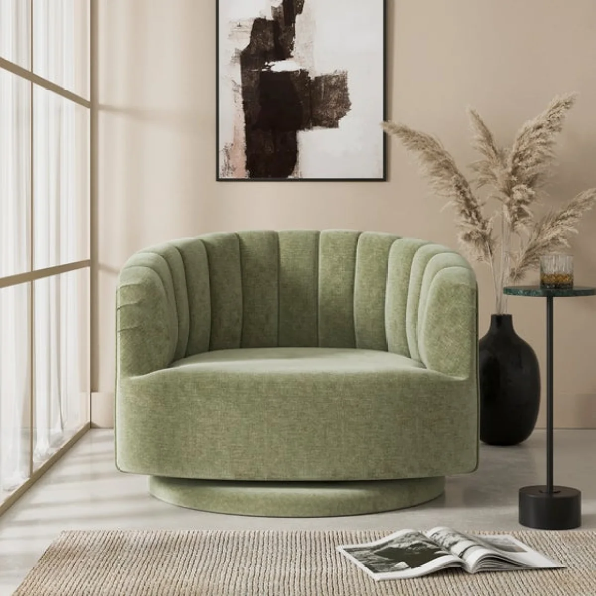 Elena Luxe Chenille Scalloped Swivel Chair – image 1