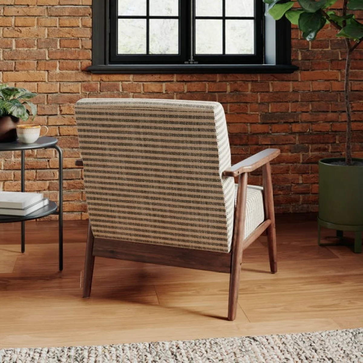 Quinn Textured Stripe Chenille Wooden Arm Accent Chair – image 2