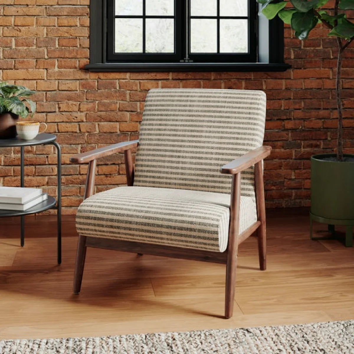 Quinn Textured Stripe Chenille Wooden Arm Accent Chair – image 1