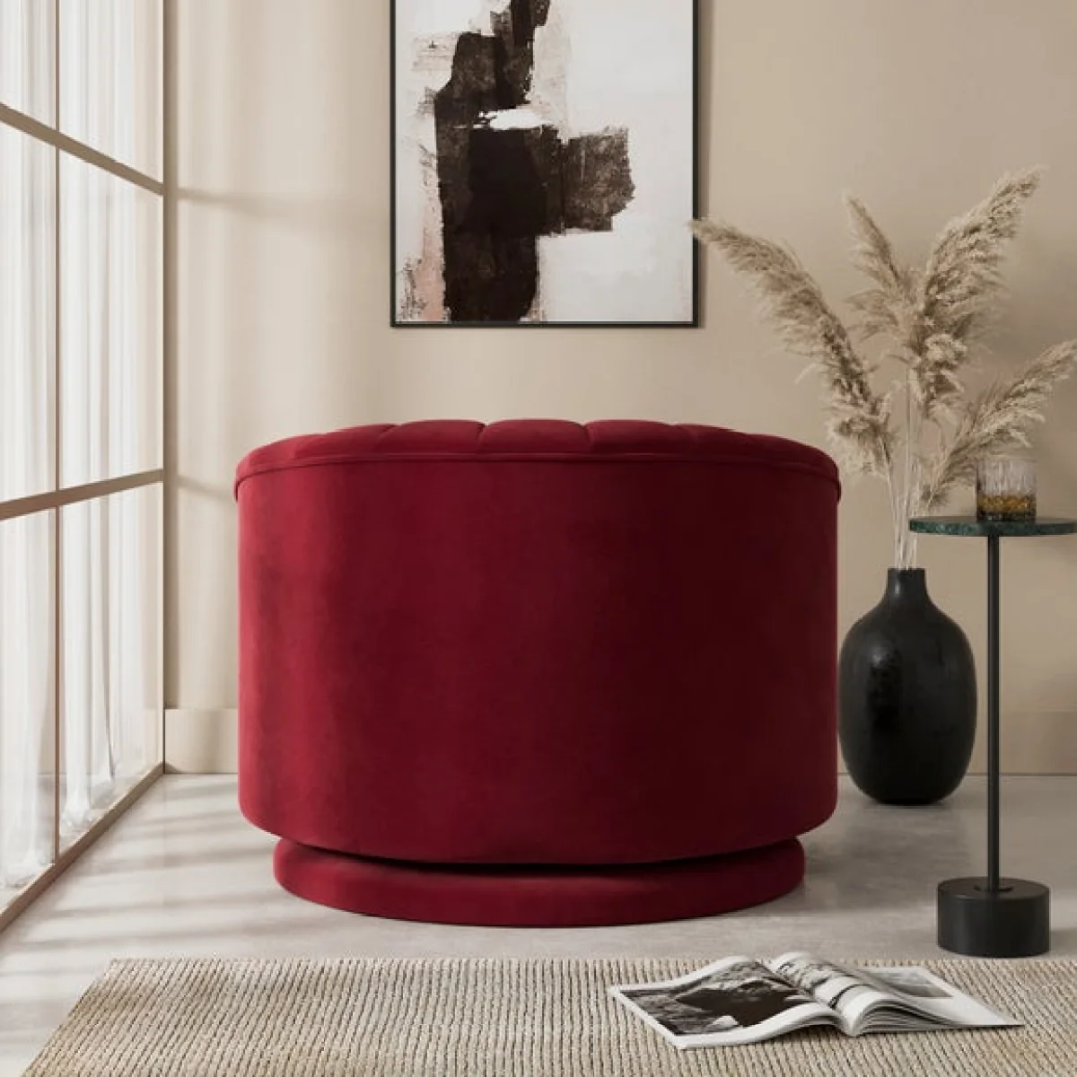 Elena Velvet Scalloped Swivel Chair – image 2