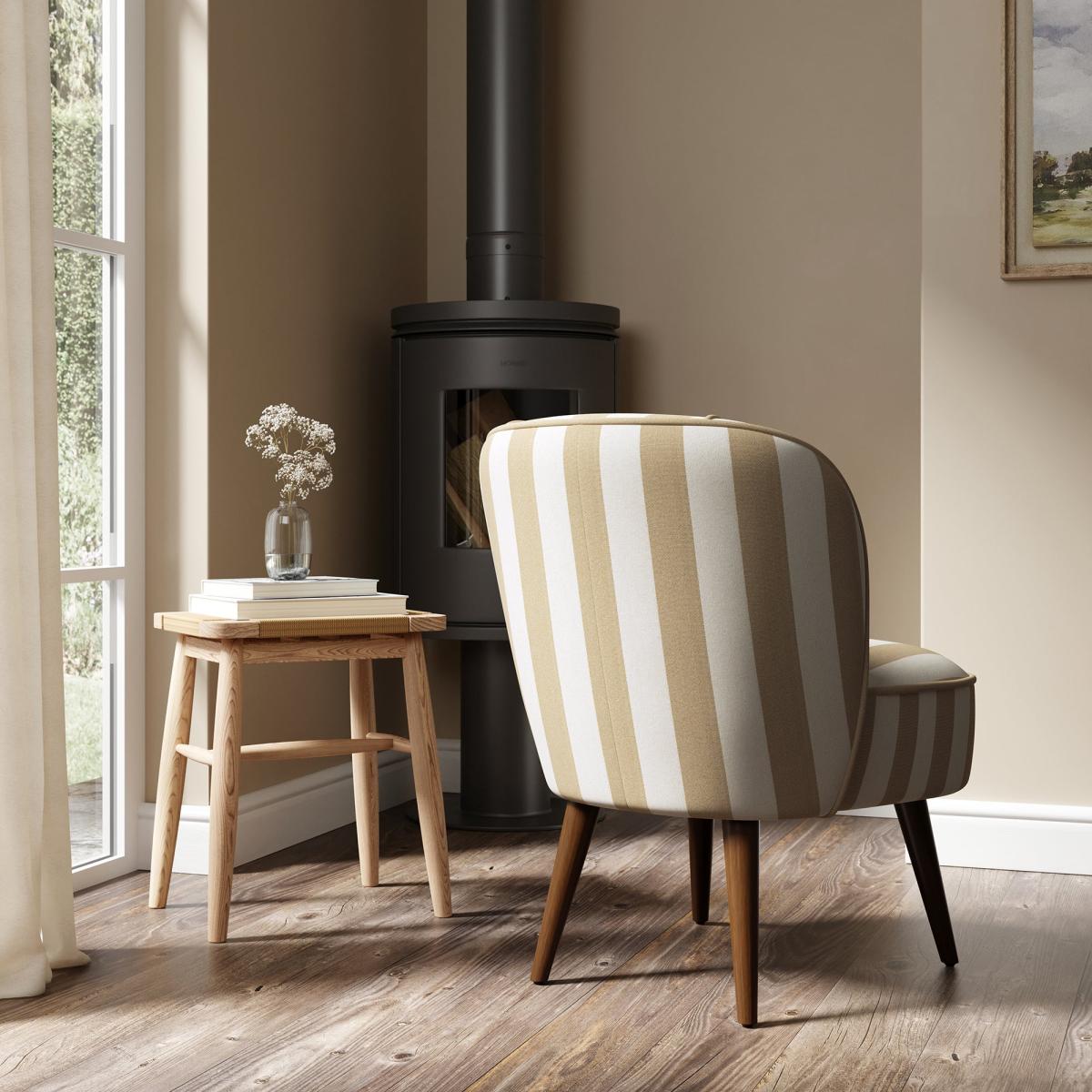 Elsie Striped Fabric Cocktail Chair Woven Stripe Honey – image 2