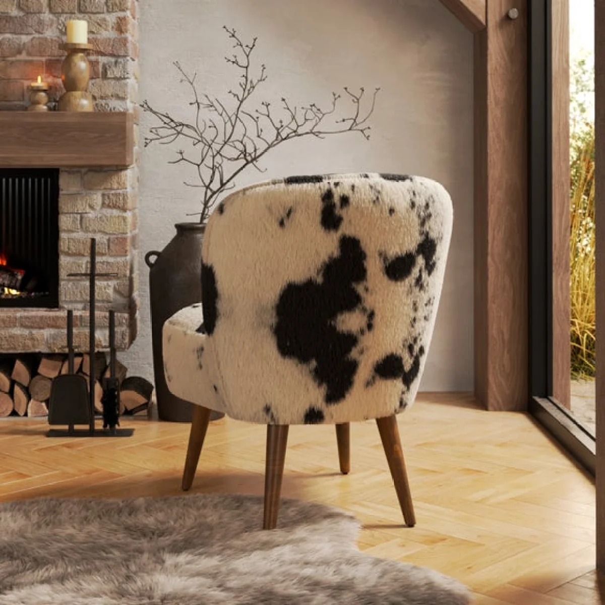 Elsie Cow Print Faux Fur Cocktail Chair – image 2